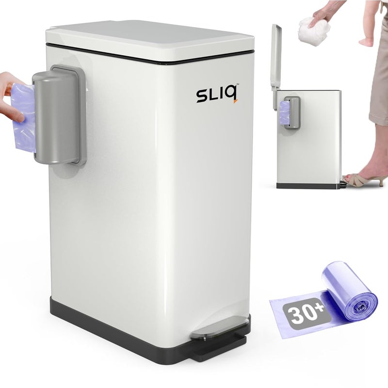 SLQ Baby Diaper Trash Can Odor Control, Small Diaper Pail, 3.2 Gal Baby Trash Can for Diapers, Disposal Bin for Nursery Garbage Pail, Anti Odor Bin with 30 Lavender Scented Refills - Image 1